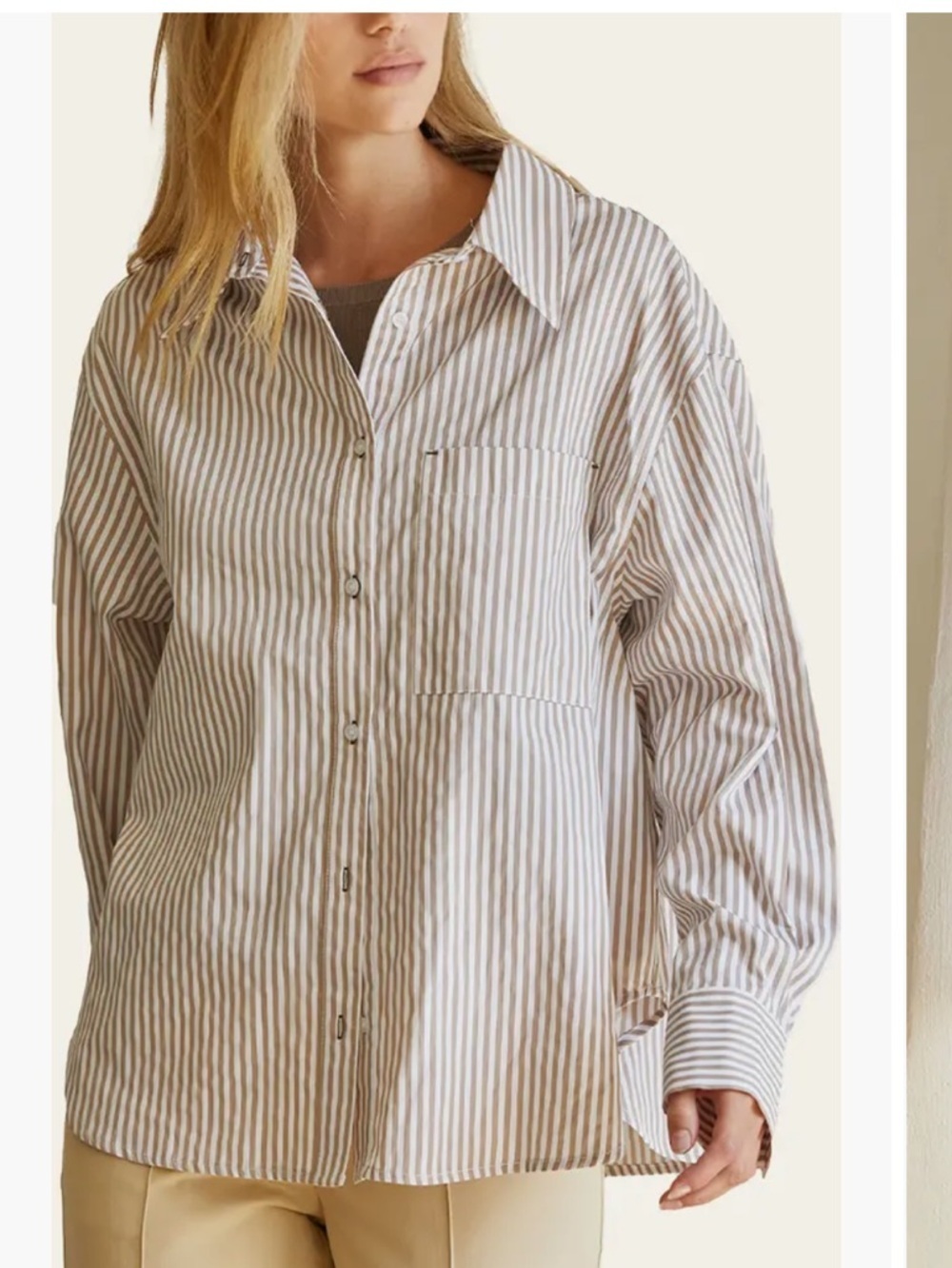 Crescent Striped Button-Up Shirt size large Beige White crisp shirt